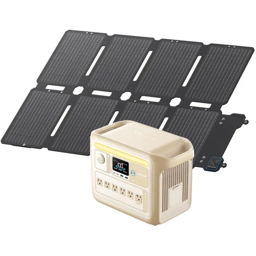 Anker便携式功率 +太阳能电池板SOLIX C1000米色，带有SOLIX PS100（紧凑型）捆绑包