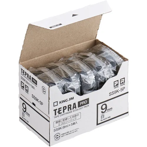 国王吉姆[fure]“ tepra”专业录像带9mm Eco Pack（5件） /白色标签 /黑色字母长度8m