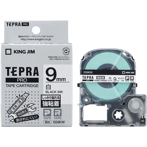 国王吉姆[fure]“ tepra”专业录像带9mm强粘性标签白色标签/黑色字母长度8m