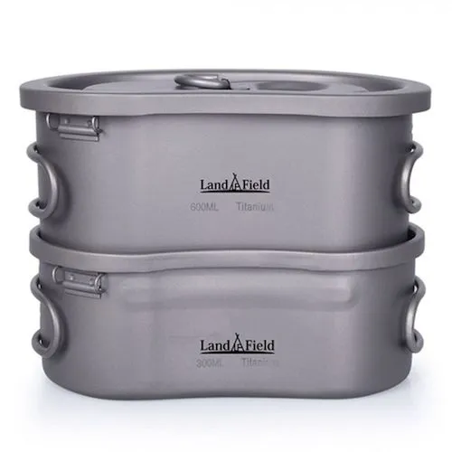 绿色布钛米饭600ml/300ml 2件套件，用于直接火烹饪，储存袋手柄