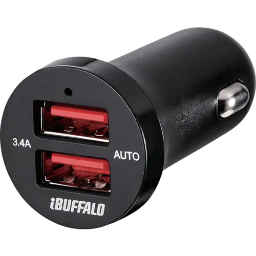 Buffalo 3.4A USB快速充电器，用于轻插座，带有自动启动功能，2端口类型，黑色