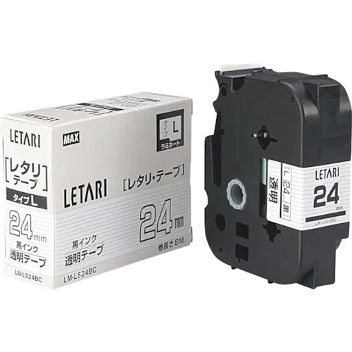 Be-pop mini 24mm宽的大层压胶带，透明X黑色字母，8m卷