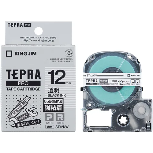 国王吉姆[funine]“ tepra”专业胶带12毫米强粘性标签透明标签/黑色字母长度8m