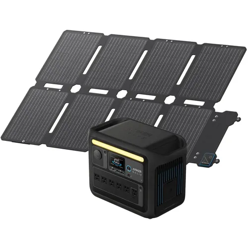 ANKER便携式功率 +太阳能电池板SOLIX C1000黑色，带solix PS100（紧凑型）捆绑集