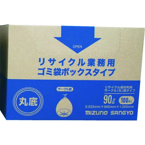 TKG Mizuno Sangyo再生商业垃圾袋盒类型（100件）90L圆底底部