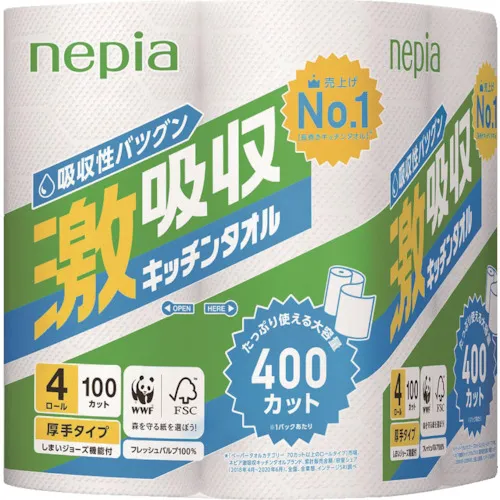 Nepia超级吸收性厨房毛巾4卷100切割