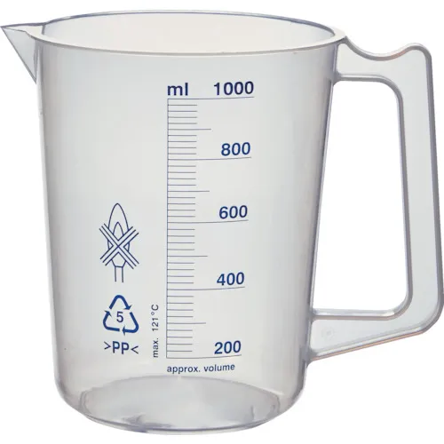 Trusco聚丙烯蓝色比例烧杯1000ml（带手柄）
