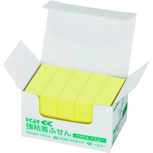 Kokuyo强粘合粘性贴纸K2 50 x 15柔和的黄色25本书K2 MAE KP5015YX25