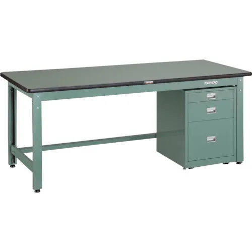 Trusco中型负载工作台（800千克）GW类型1500x750xH740带3层柜绿色