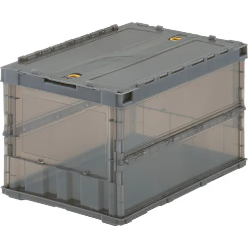 Trusco Oricon薄折叠容器Skelecon 50L，锁定盖透明棕色棕色