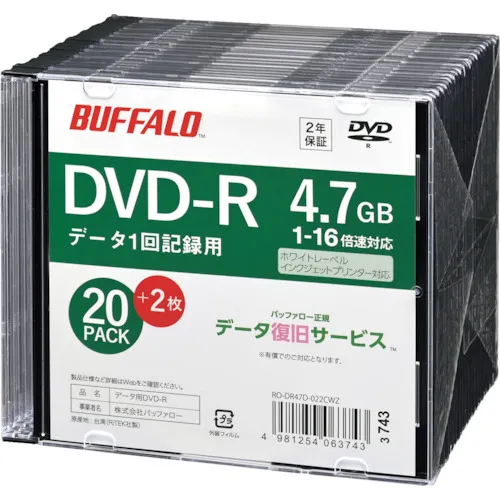 Buffalo光学介质DVD-R PC数据4.7GB用于公司频道20+2