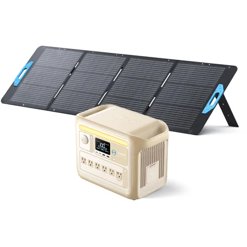 Anker便携式功率 +太阳能电池板SOLIX C1000米色，带有SOLIX PS200捆绑集