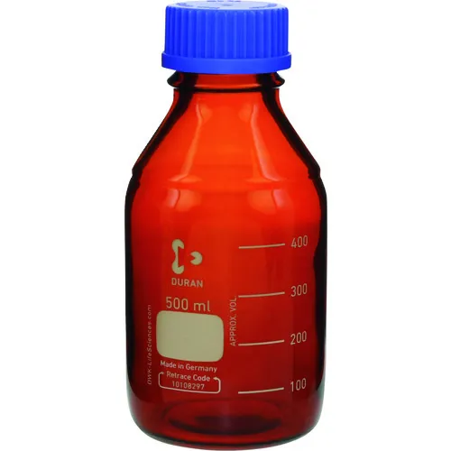 西巴塔耐热螺丝孔瓶，棕色，蓝色帽子，500毫升，10件