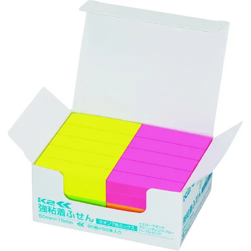 Kokuyo强粘合粘性贴纸K2 50 x 15霓虹色混合色50书K2 MAE KN5015X50
