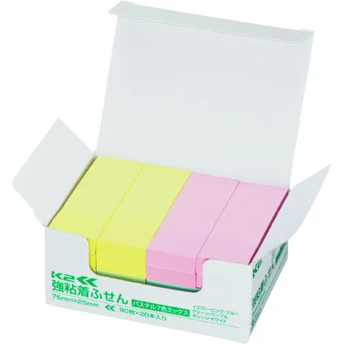 ＫＯＫＵＹＯ　強粘着ふせん　Ｋ２　７５×２５　パステル混色２０冊　Ｋ２メ－ＫＰ７５２５Ｘ２０