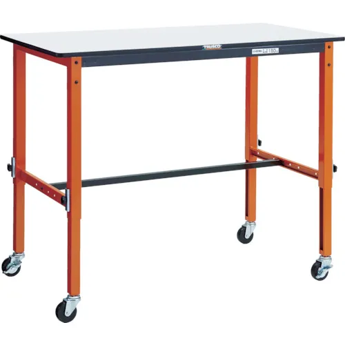 Trusco轻巧的工作表高度可调节（80kg）TFAEM类型1200x600xh716-1016φ75与赌场橙色
