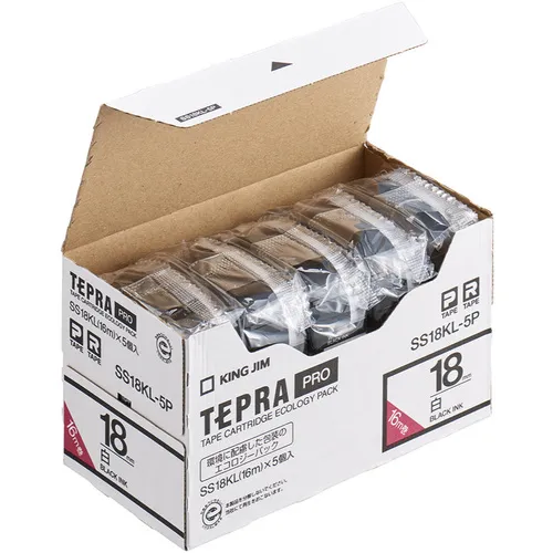 国王吉姆[funine]“ tepra”专业胶带18mm eco pack（5件） /白色标签 /黑色字母长胶带长度8m