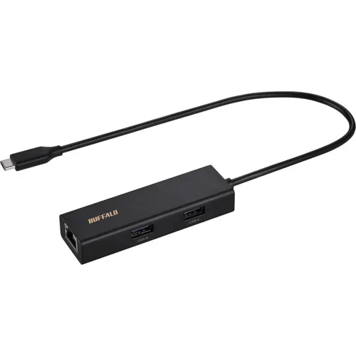 Buffalo USB-C与LAN适配器轮毂连接，黑色