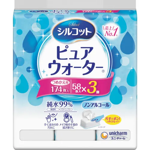 UNICHARM [8丝绸纯水湿组织，58个补充x 3件
