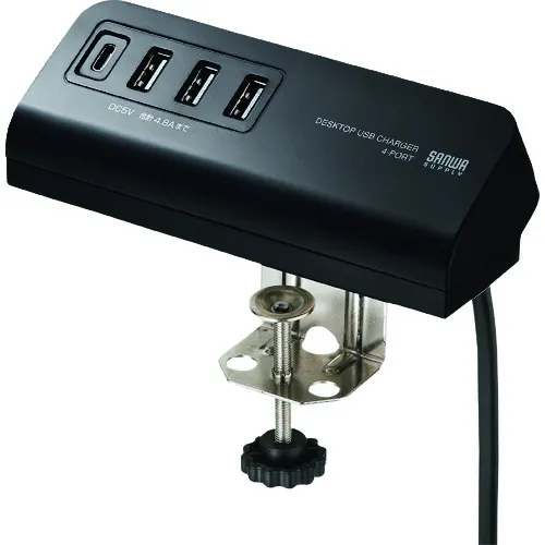 Sanwa夹USB充电器（Typec1端口 + USB3端口）黑色