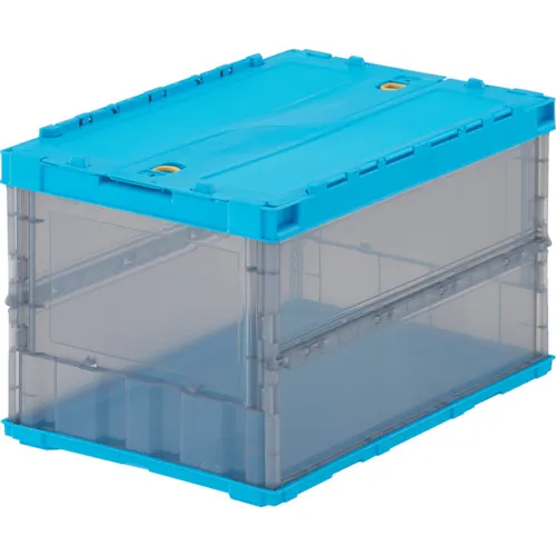 trusco oricon薄折叠容器Skelecon 50L，带有锁盖蓝色/透明黑蓝色两色调