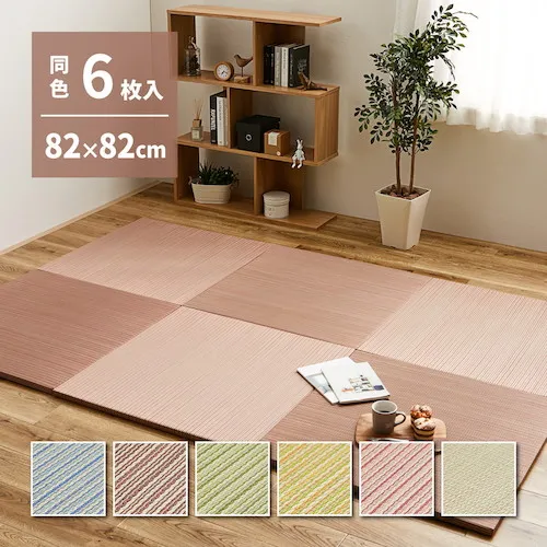 hagiwara易于放置，轻巧，磨损，tatami垫，ayakawa，6件式相同颜色，天然82 x 82 x 2.5
