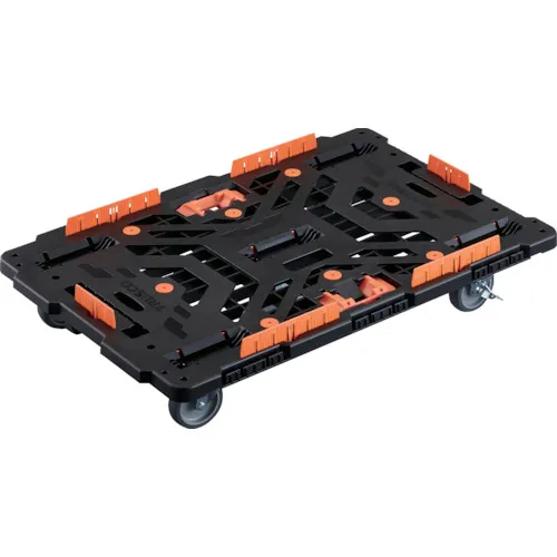ＴＲＵＳＣＯ　連結式樹脂製平台車　ビートル　９００Ｘ６００　自在５輪　内２輪ストッパー付　コボレ止めセット　とめたろう付