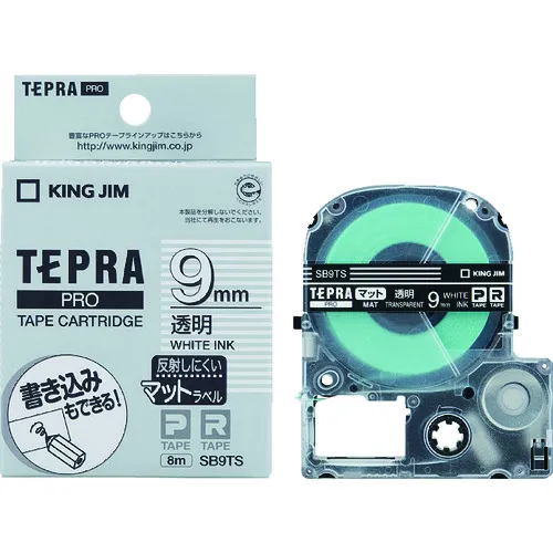 吉姆国王[furean]“ tepra”专业胶带9mm，透明垫标签/白色字母，长度8m