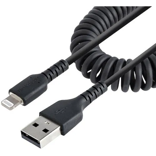 Startech Lightning Cable / USB-A / 50CM /高耐用性 /线圈类型 /黑色 / iPhone闪电卷曲
