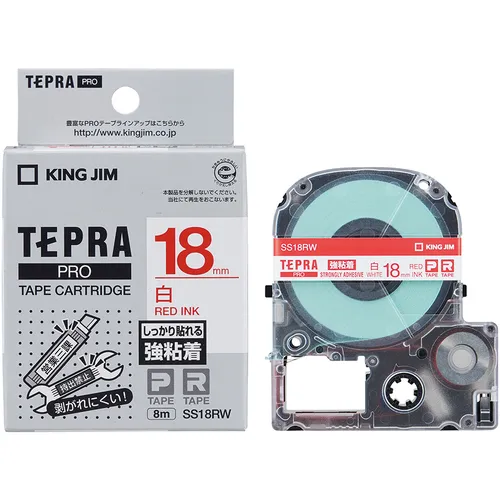 国王吉姆[fure]“ tepra”专业胶带18mm牢固的粘合标签白色标签/红色字母长度8m