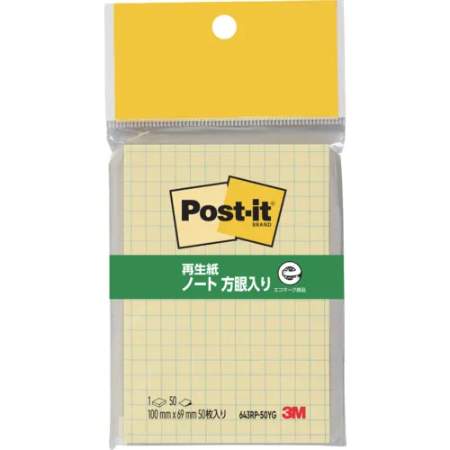 3M Post-It笔记本回收纸标准颜色643RP-50YG