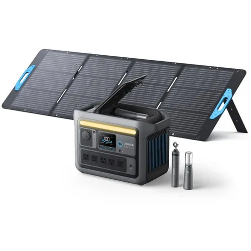Anker便携式功率 +太阳能电池板SOLIX C800加上深灰色，带有SOLIX PS200捆绑集