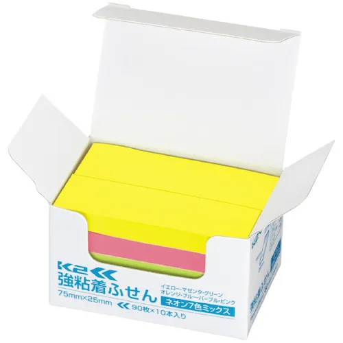Kokuyo强粘合粘性贴纸K2 75 x 25 10霓虹色混合颜色K2 MAE KN7525X10