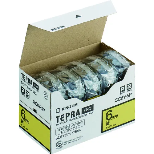 国王吉姆[funine]“ tepra”专业录像带6mm Eco Pack（5件） /黄色标签 /黑色字母长度8m