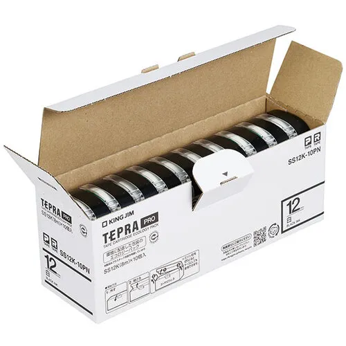 国王吉姆[funine]“ tepra”专业录像带12mm Eco Pack（10件） /白色标签 /黑色字母长度8m