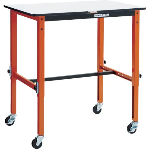 Trusco轻巧的工作表高度可调节（80kg）TFAEM类型900x600xh716-1016φ75与赌场橙色