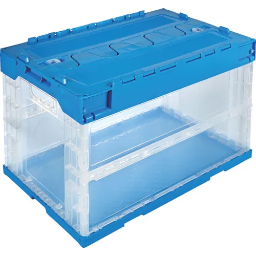 Trusco Oriconα折叠容器50L，带有滑动锁定盖，透明蓝色