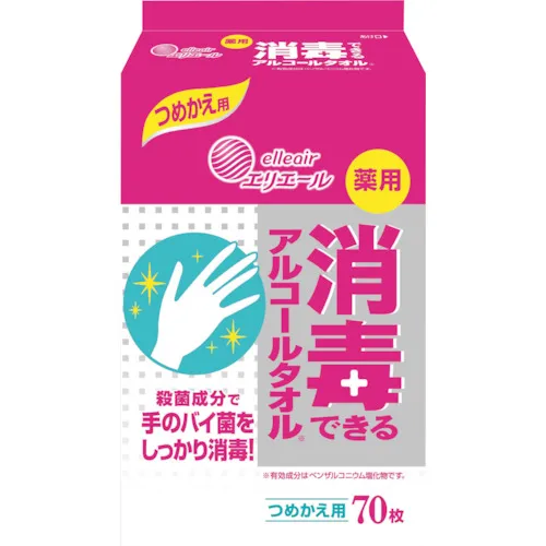 エリエール　ウェットティッシュ　薬用　消毒できるアルコールタオル　つめかえ用　７０枚