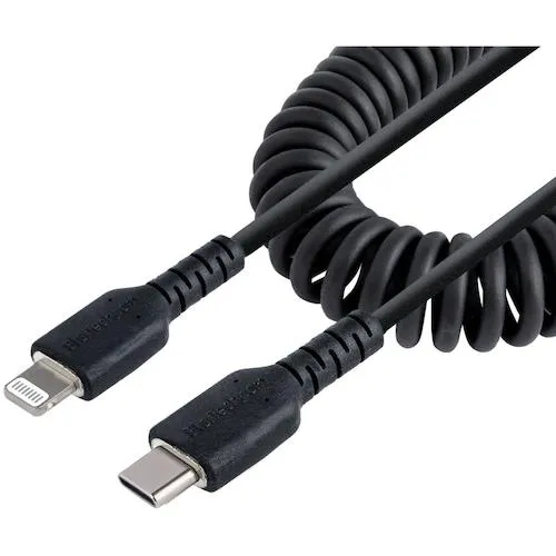 Startech Lightning Cable / USB-C / 50厘米 /高耐用性 /线圈类型 /黑色 / iPhone闪电curl绳