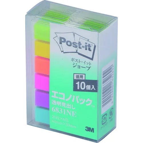 3m post-it jove透明标题econopack 44x10mm 120张x 10垫6颜色混合