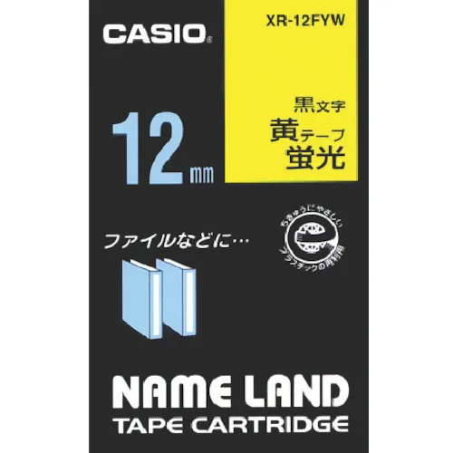Casio Nameland荧光黄色胶带和12mm黑色字母