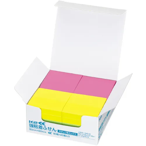Kokuyo强粘合粘性贴纸K2 50 x 50霓虹色混合色20书K2 MAE KN5050x20