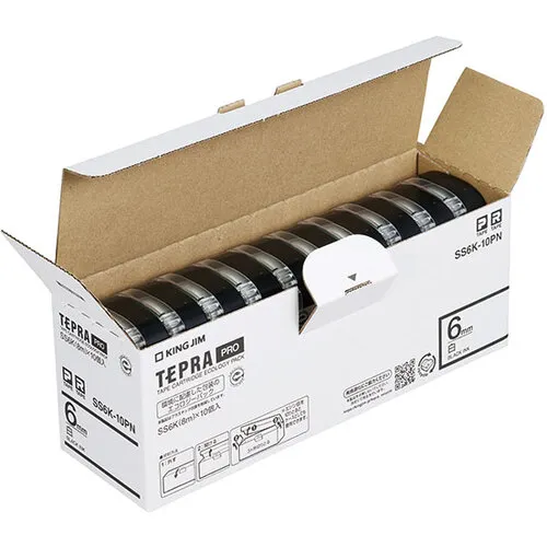 国王吉姆[funine]“ tepra”专业录像带6mm eco Pack（10件） /白色标签 /黑色字母长度8m