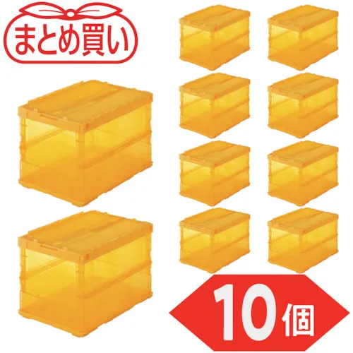 trusco [散装购买] Oricon薄折叠容器Skelecon 50L，带有锁定盖透明橙色10 PCS