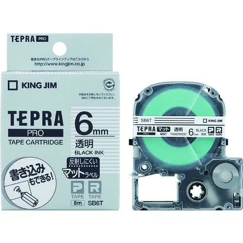 国王吉姆[furean]“ tepra”专业录像带6mm，透明垫标签/黑色字母，长度8m