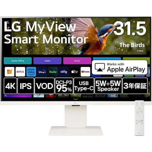 LG 31.5英寸4K智能显示器（3840x2160/ips/hdmix2/typec（pd65w）/倾斜/高度调整/白色住房/3年保修）