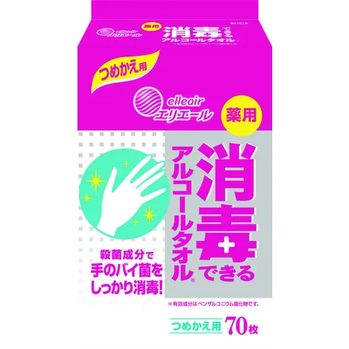 Elliere湿组织 - 可消毒的酒精毛巾补充70 x 24 1cs 1680床单