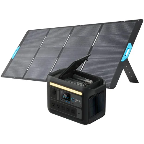 Anker便携式功率 +太阳能电池板SOLIX C800加黑色，带有SOLIX PS400捆绑集