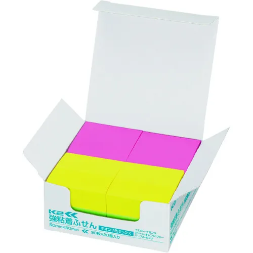Kokuyo强粘合粘性贴纸K2 50 x 50霓虹色混合色20书K2 MAE KN5050x20