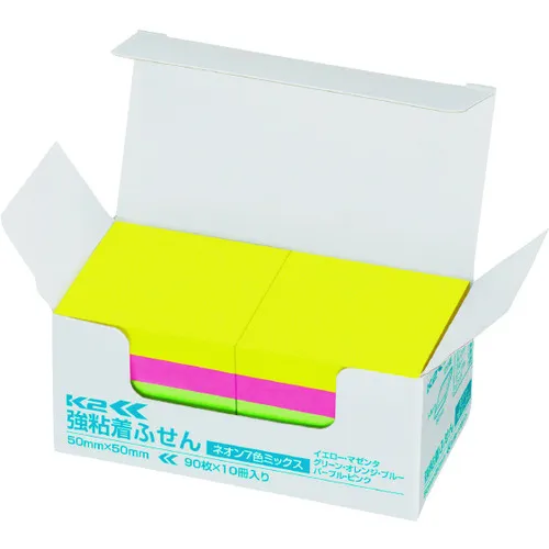Kokuyo强粘合粘性贴纸K2 50 x 50霓虹灯混合10本书K2 MAE KN5050x10